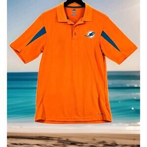 Miami Dolphins Football Men’s Majestic CoolBase Polo Orange Teal Shirt Size Med